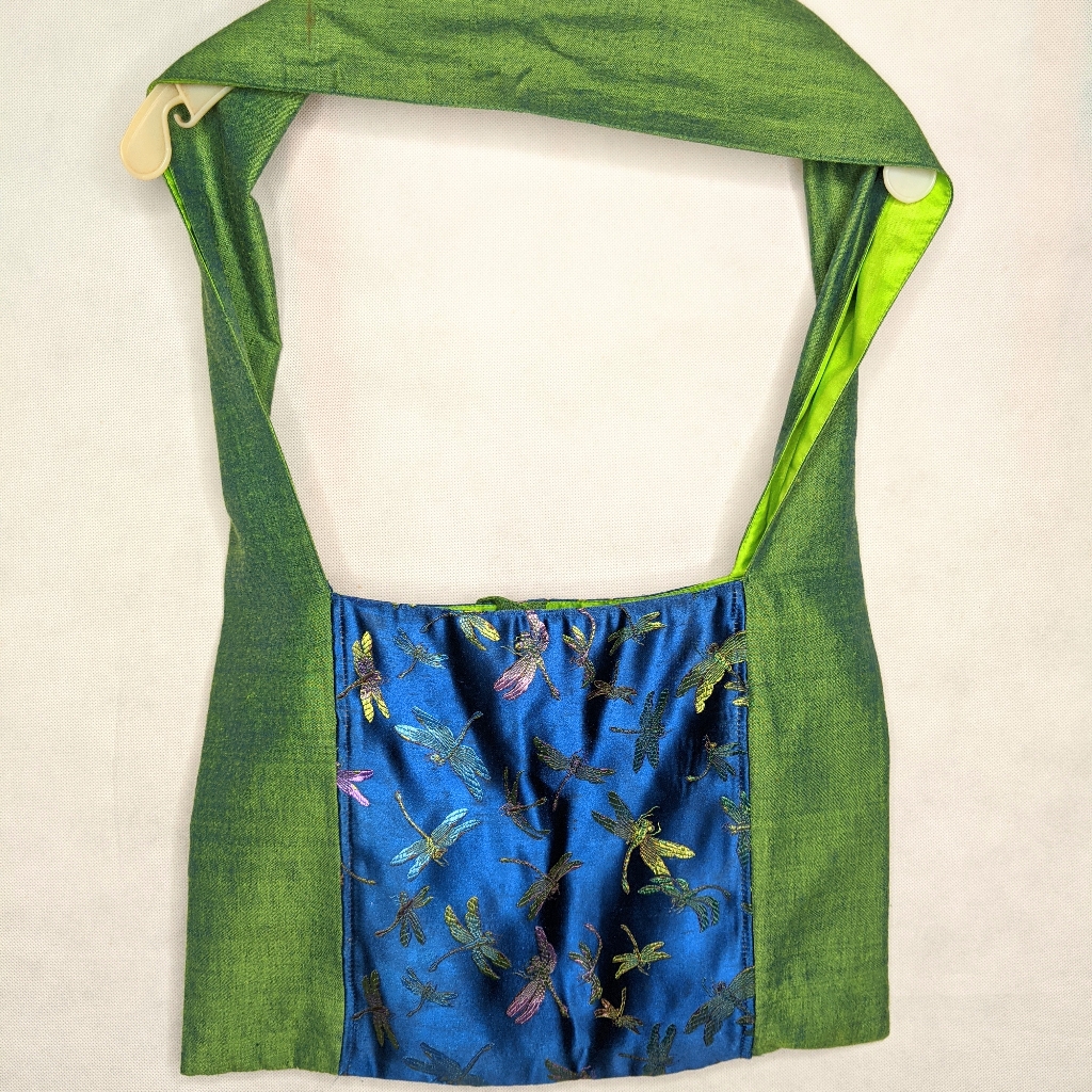 Dragonfly Hobo Purse Cotton Green Blues Fabric